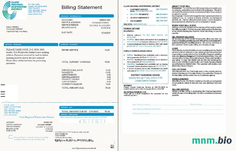 USA Clark Regional Wastewater District rachunek za media szablon w formacie Word i PDF, 2 strony